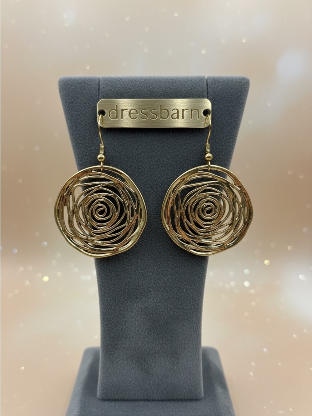 Dressbarn Gold Tone Spiral Disc Dangle Earrings New Statement Jewelry